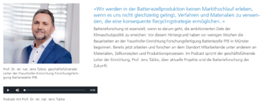 Fraunhofer-Podcast mit Prof. Dr. Jens Tübke, Fraunhofer FFB